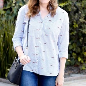 Fox/Striped Print Button Down Shirt